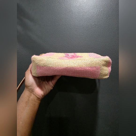 Vera Bradley Evie Crossbody Candy Pink Stripe Floral Morif Straw Handbag Purse - Picture 10 of 14